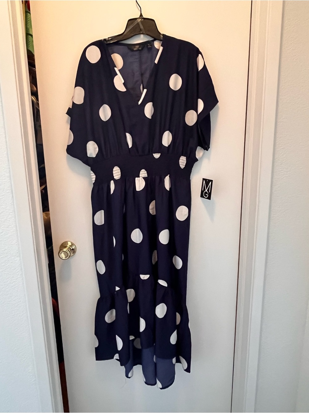 Mlle Gabrielle Navy and White Polka Dot Maxi Dress